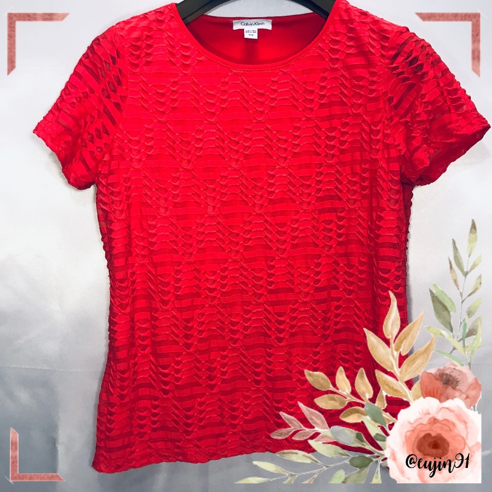 CALVIN KLEIN Textured Bright Pink Blouse Top M